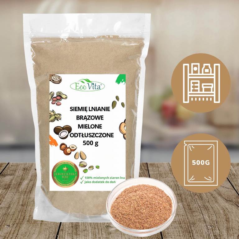 Siemie Lniane Brązowe Mielone Odtłuszczone 500 g